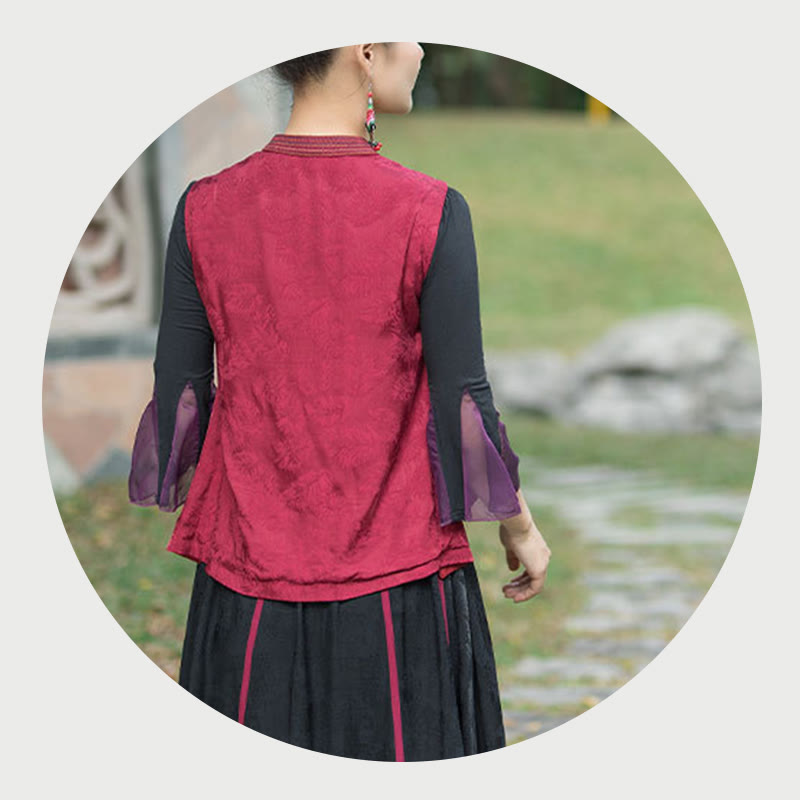 Buddha Stones Vintage Style Embroidery Flower Tang Suit Design Sleeveless Vest - image 28