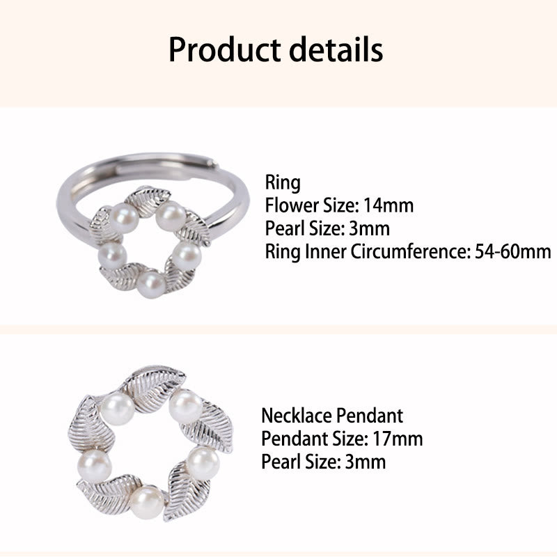 Buddha Stones 925 Sterling Silver Pearl Leaf Design Healing Wisdom Necklace Pendant Ring Earrings Set - image 5