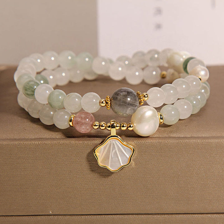 Buddha Stones Double Layer Jade Shell Luck Bracelet - Jade Shell Pendant Bracelet(Wrist Circumference: 14-15cm) - image 0