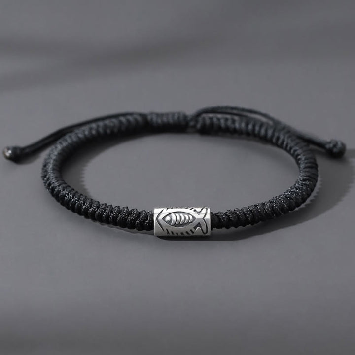 Buddha Stones Tibet Koi Fish Wealth Black String Bracelet - Koi FIsh Hand Braided Rope Black(Wrist Circumference: 14-20cm) - image 0