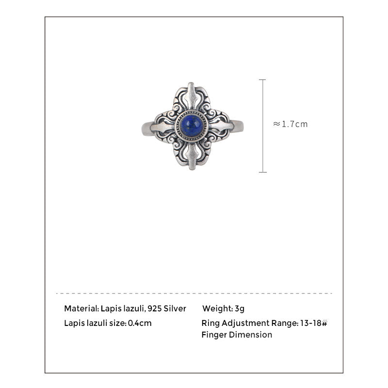 Buddha Stones Tibet 925 Sterling Silver Natural Lazurite Positive Adjustable Ring - image 8