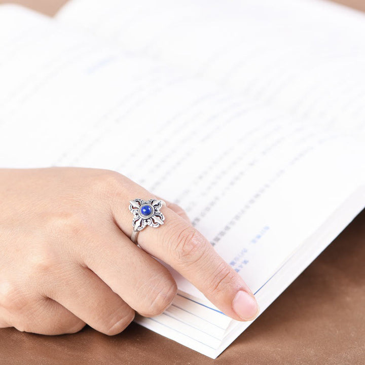 Buddha Stones Tibet 925 Sterling Silver Natural Lazurite Positive Adjustable Ring - image 5