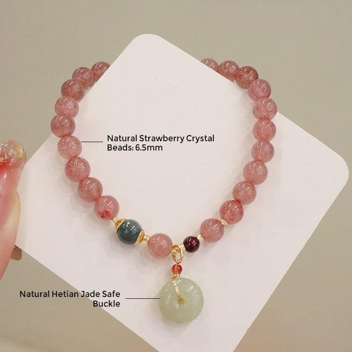 Buddha Stones Natural Strawberry Quartz Jade Peace Buckle Coin Purse Healing Bracelet - image 6