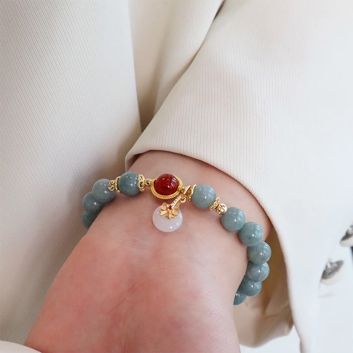 Buddha Stones Natural Jade Red Agate Pearl Bow Tie Luck Bracelet - image 6