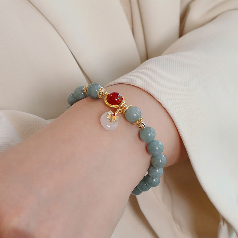 Buddha Stones Natural Jade Red Agate Pearl Bow Tie Luck Bracelet - image 7