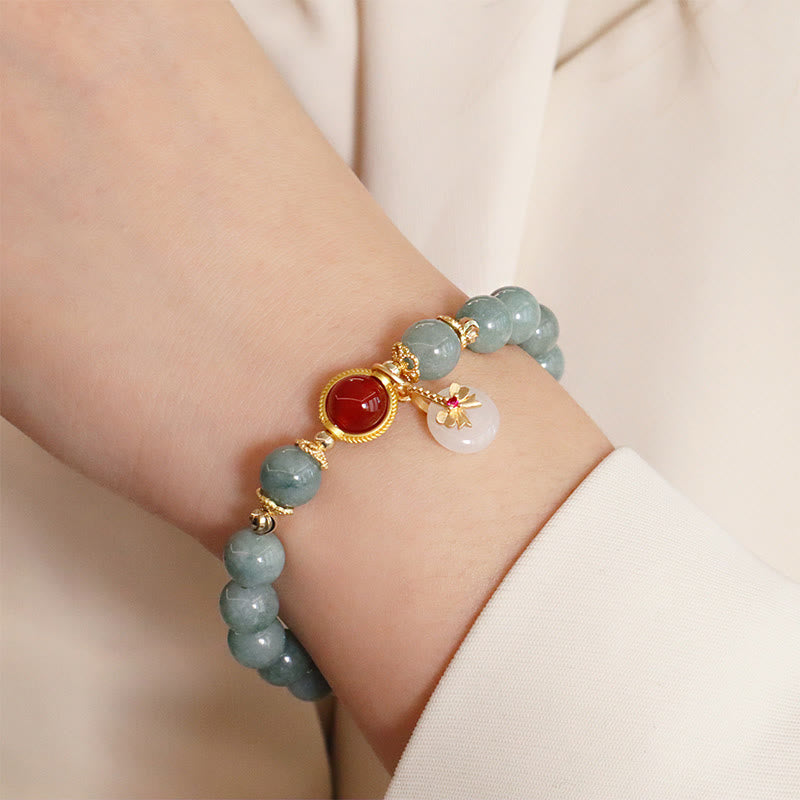 Buddha Stones Natural Jade Red Agate Pearl Bow Tie Luck Bracelet - image 5