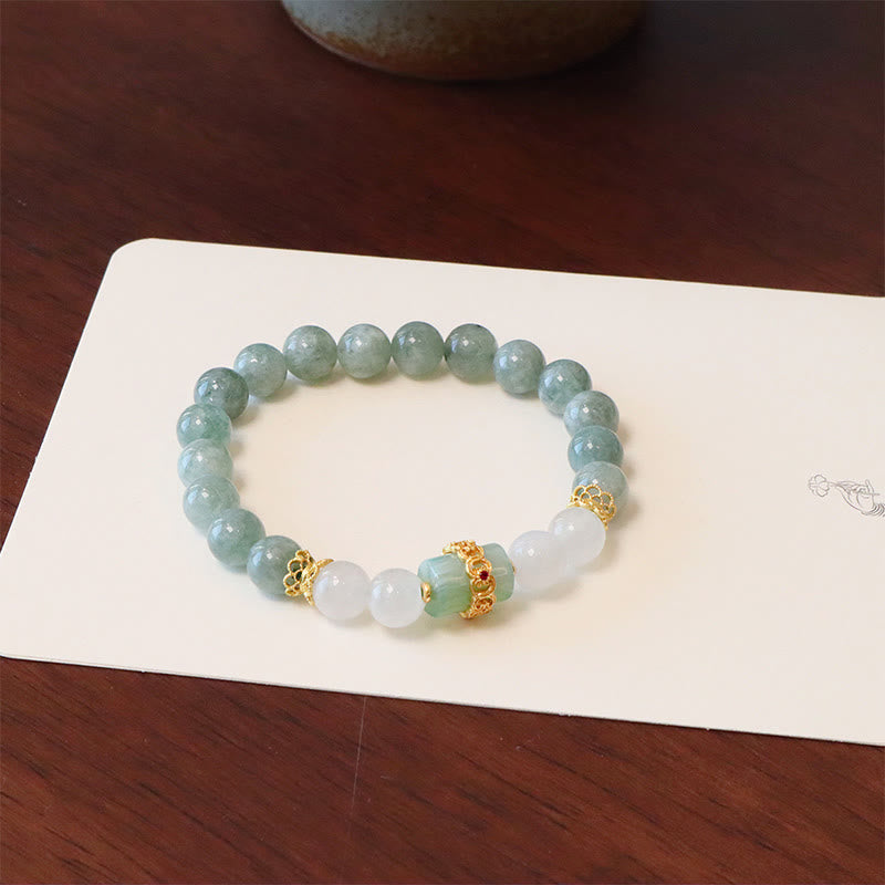 Buddha Stones Single Double Layer Jade Peace Buckle Luck Bracelet - image 1