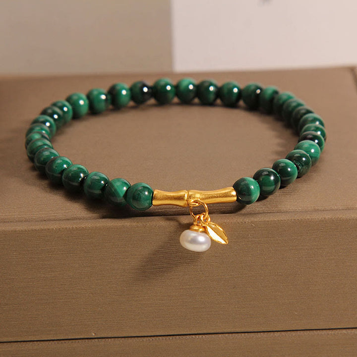 Buddha Stones Natural Malachite Pearl Lucky Bamboo Anti-Anxiety Bracelet - image 3