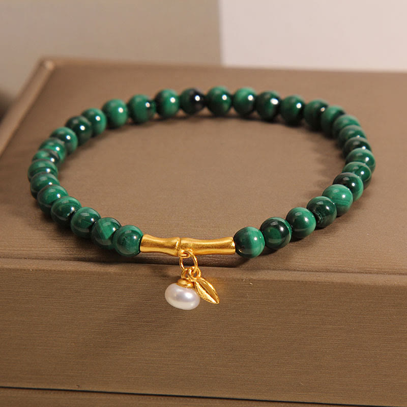 Buddha Stones Natural Malachite Pearl Lucky Bamboo Anti-Anxiety Bracelet - Malachite Lucky Bamboo Bracelet(Wrist Circumference: 14-16cm) - image 0