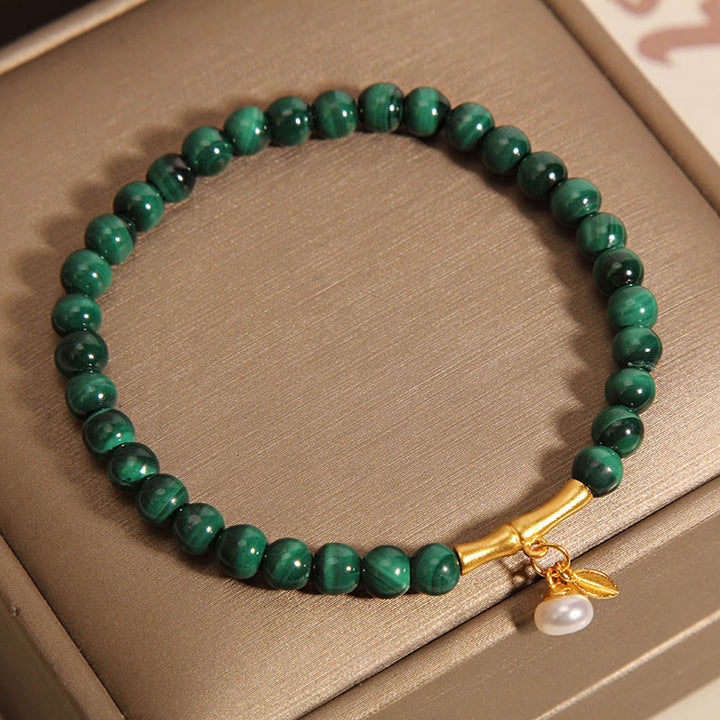Buddha Stones Natural Malachite Pearl Lucky Bamboo Anti-Anxiety Bracelet - image 4