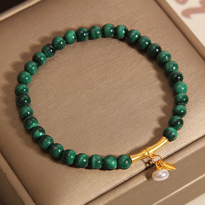 Buddha Stones Natural Malachite Pearl Lucky Bamboo Anti-Anxiety Bracelet - image 4