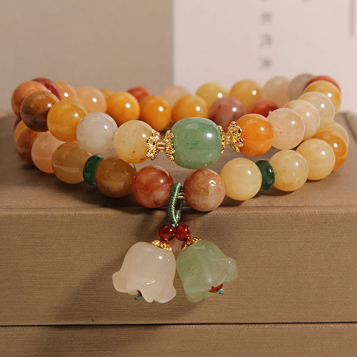 Buddha Stones Tibet Natural Golden Silk Jade Double Layer Bell Orchid Luck Bracelet - Gold Silk Jade Double Layer Bell Orchid Bracelet(Wrist Circumference: 14-15cm) - image 0