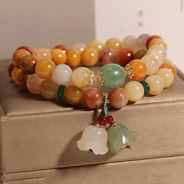 Buddha Stones Tibet Natural Golden Silk Jade Double Layer Bell Orchid Luck Bracelet - image 1