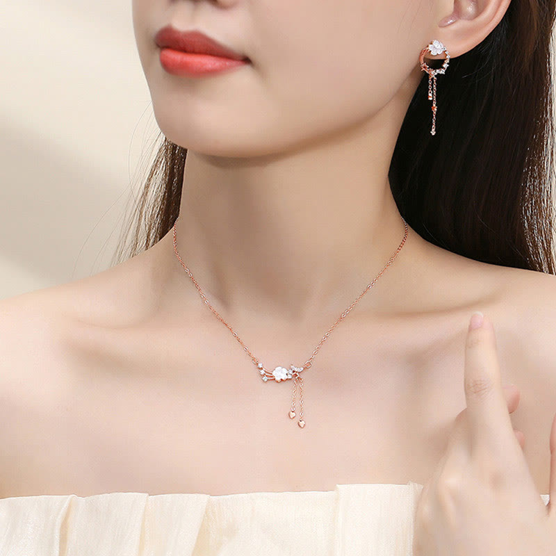 Buddha Stones 925 Sterling Silver Flower Butterfly Love Necklace Pendant Earrings Set - image 3