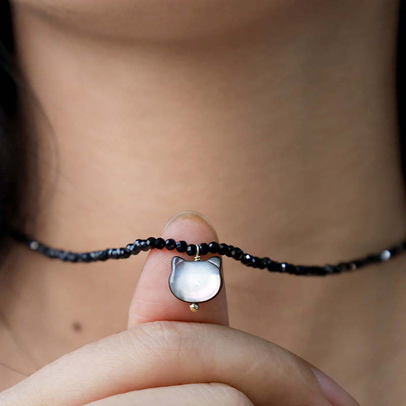 Buddha Stones Black Spinel Cute Cat Motivate Choker Necklace - image 9