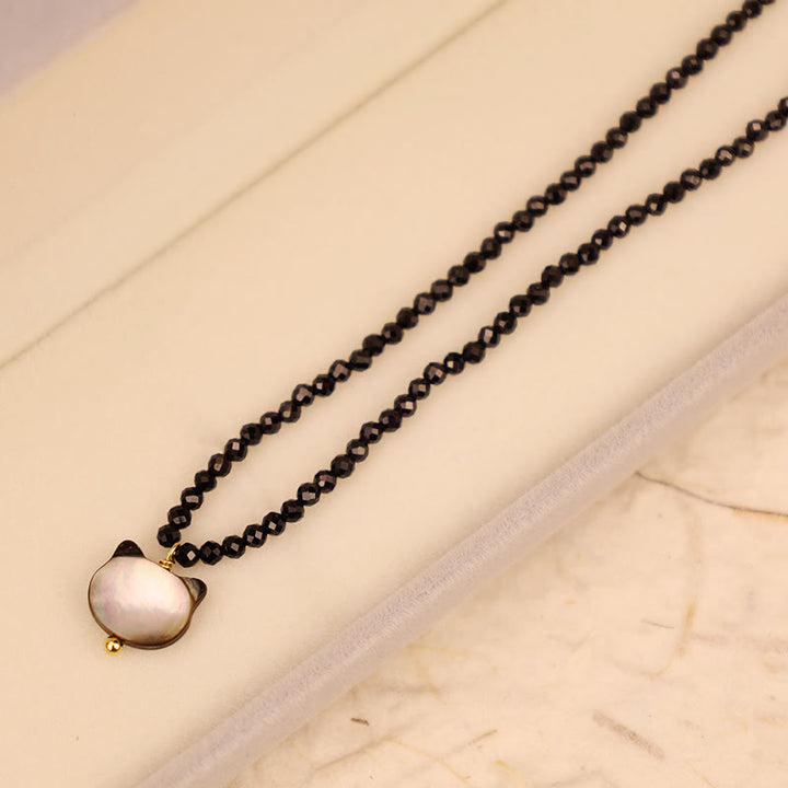 Buddha Stones Black Spinel Cute Cat Motivate Choker Necklace - image 13