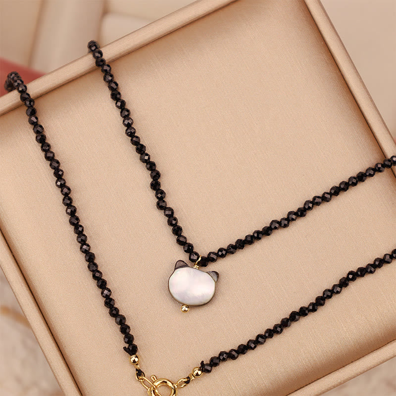 Buddha Stones Black Spinel Cute Cat Motivate Choker Necklace - image 11