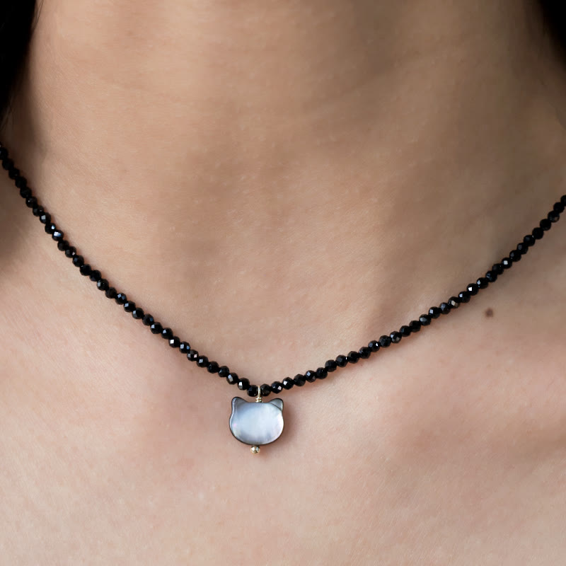 Buddha Stones Black Spinel Cute Cat Motivate Choker Necklace - image 8