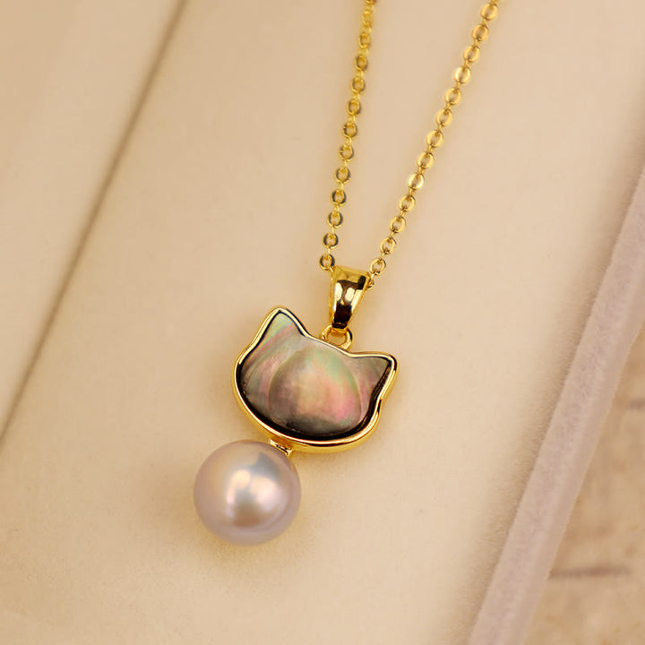 Buddha Stones Natural Pearl Copper Cat Healing Necklace Pendant Earrings - image 6