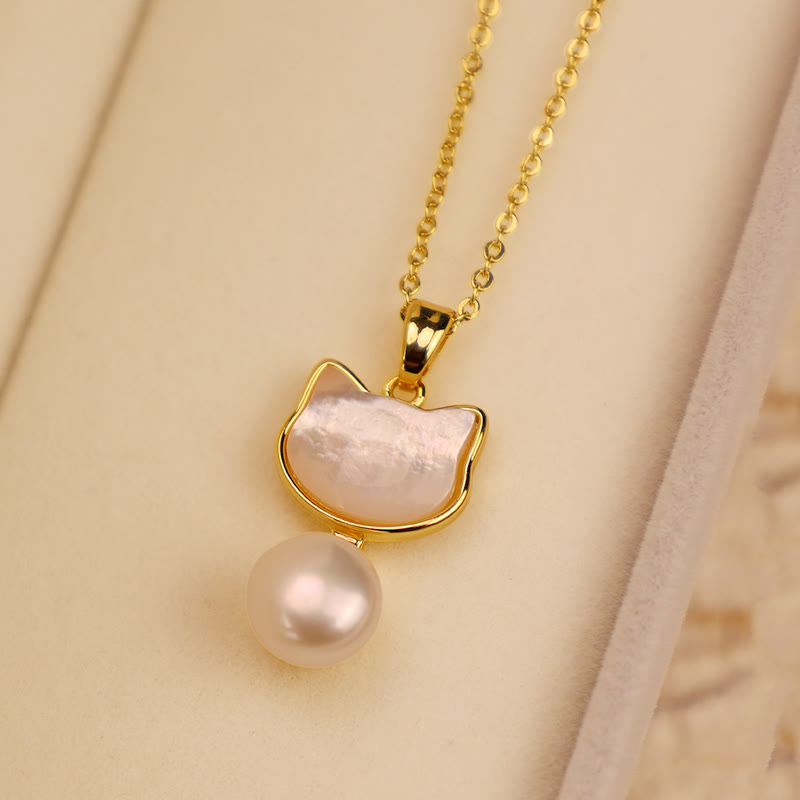 Buddha Stones Natural Pearl Copper Cat Healing Necklace Pendant Earrings - image 10