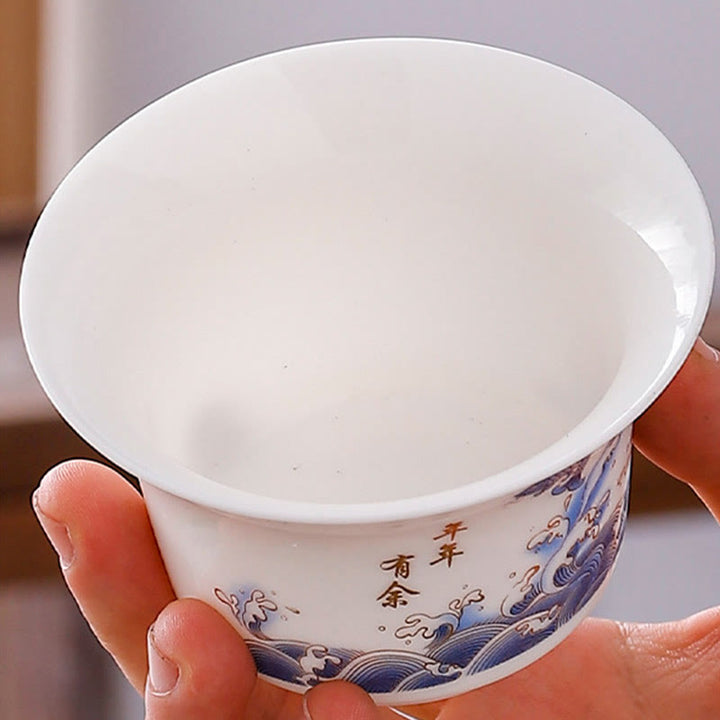 Buddha Stones White Porcelain Mountain Landscape Countryside Ceramic Gaiwan Teacup Kung Fu Tea Cup And Saucer With Lid - image 9