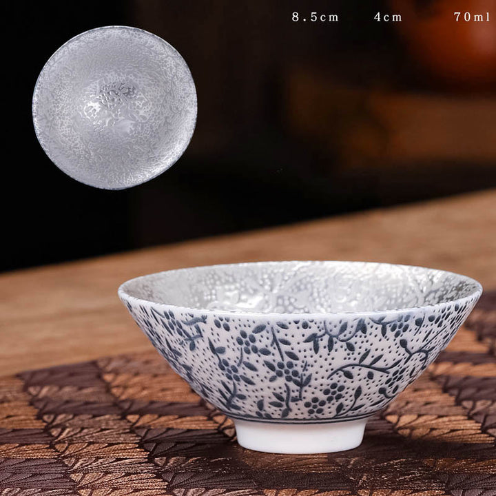 Buddha Stones Tibet Pattern Fu Character Ceramic Teacup Kung Fu Tea Cups 55ml - Wicker (8.5cm*4cm*55ml) - image 7