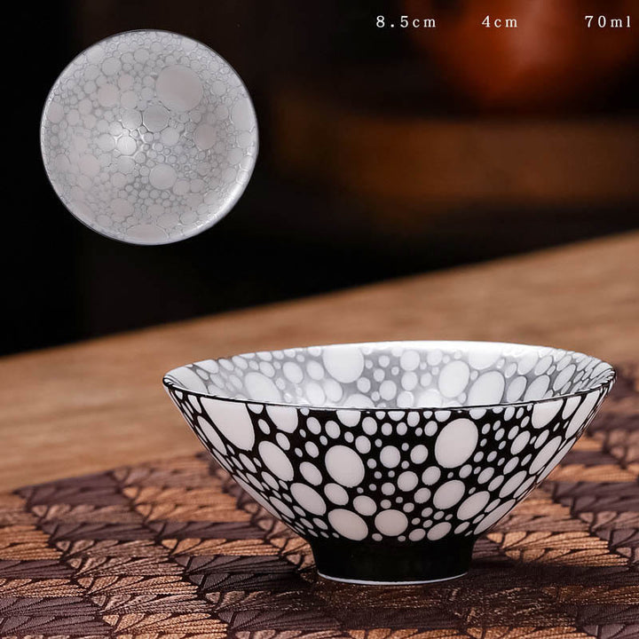 Buddha Stones Tibet Pattern Fu Character Ceramic Teacup Kung Fu Tea Cups 55ml - Black Dots (8.5cm*4cm*55ml) - image 11
