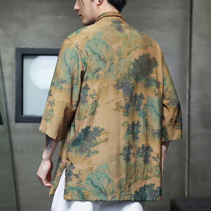 Buddha Stones Landscape Chinese Dragon Pattern Chinese Three Quarter Sleeve Shirt Men T-shirt - image 2