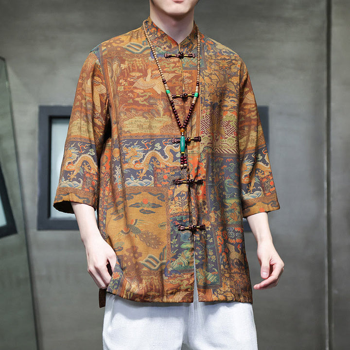 Buddha Stones Landscape Chinese Dragon Pattern Chinese Three Quarter Sleeve Shirt Men T-shirt - image 20