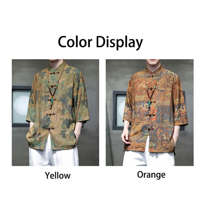 Buddha Stones Landscape Chinese Dragon Pattern Chinese Three Quarter Sleeve Shirt Men T-shirt - image 21