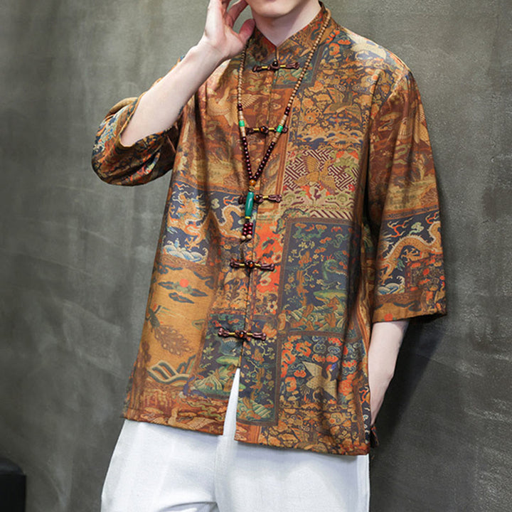 Buddha Stones Landscape Chinese Dragon Pattern Chinese Three Quarter Sleeve Shirt Men T-shirt - image 19