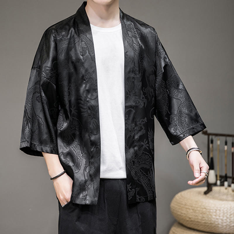 Buddha Stones Chinese Dragon Open Front Jacket Men's Kimono - image 7