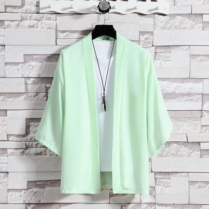 Buddha Stones Solid Color Open Front Jacket Men's Kimono - Green(Jacket Only) - US/UK/AU46，EU56 (5XL) - image 24