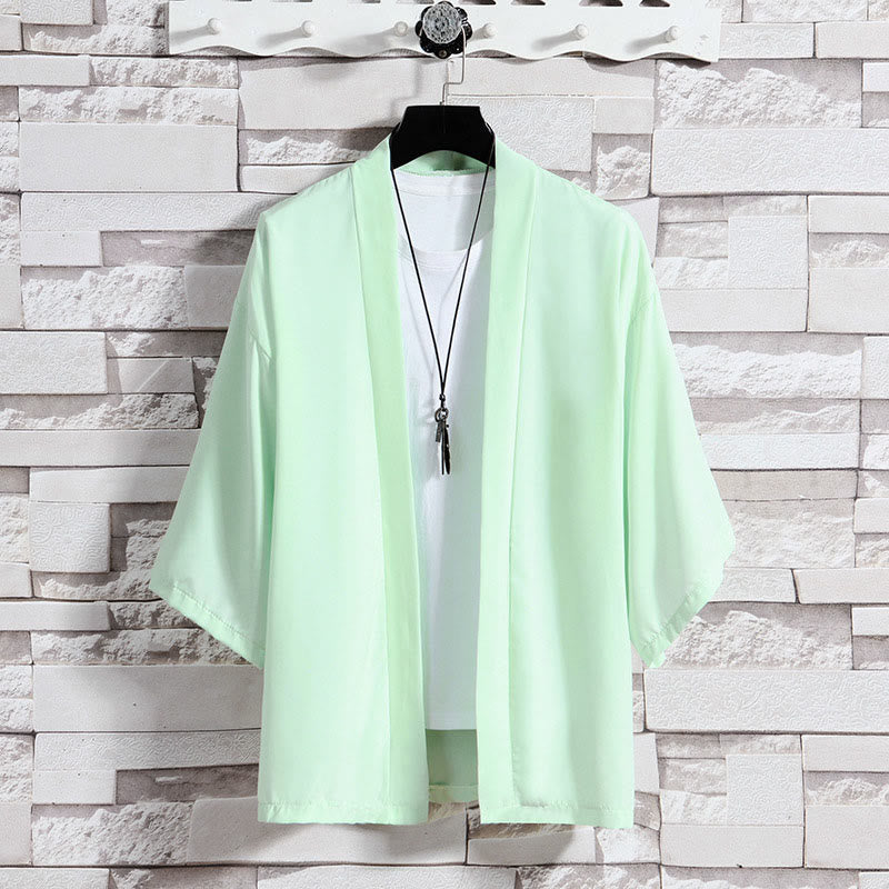 Buddha Stones Solid Color Open Front Jacket Men's Kimono - Green(Jacket Only) - US/UK/AU46，EU56 (5XL) - image 25