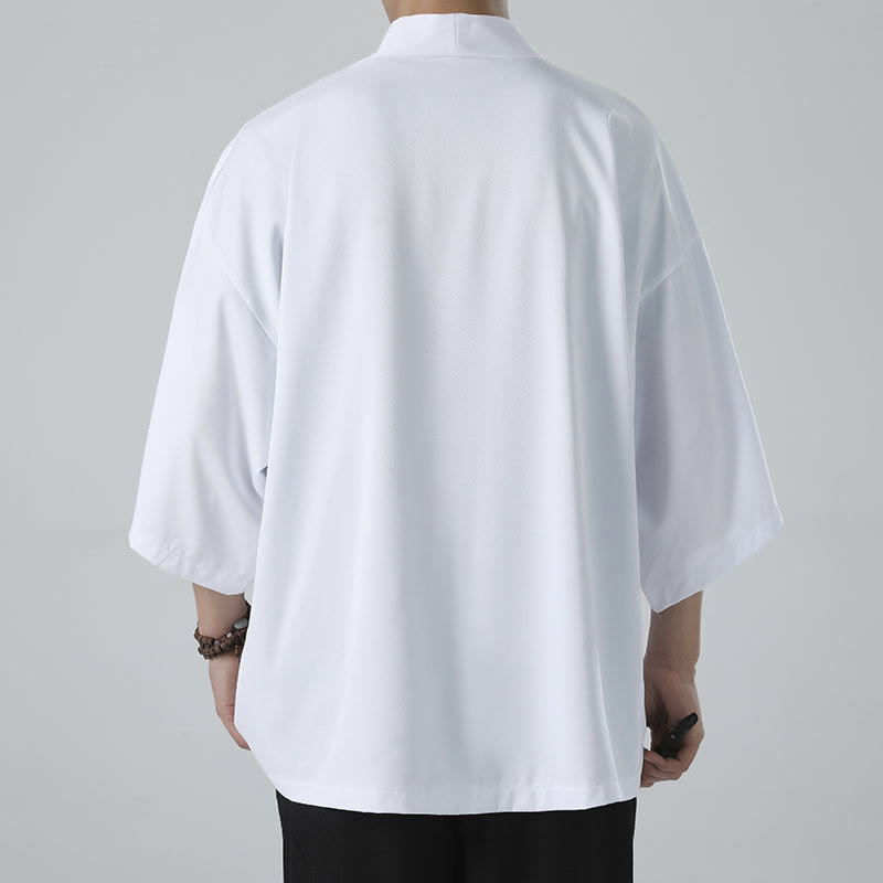 Buddha Stones Solid Color Open Front Jacket Men's Kimono - image 10