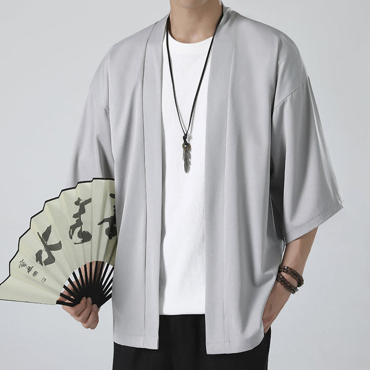 Buddha Stones Solid Color Open Front Jacket Men's Kimono - image 13