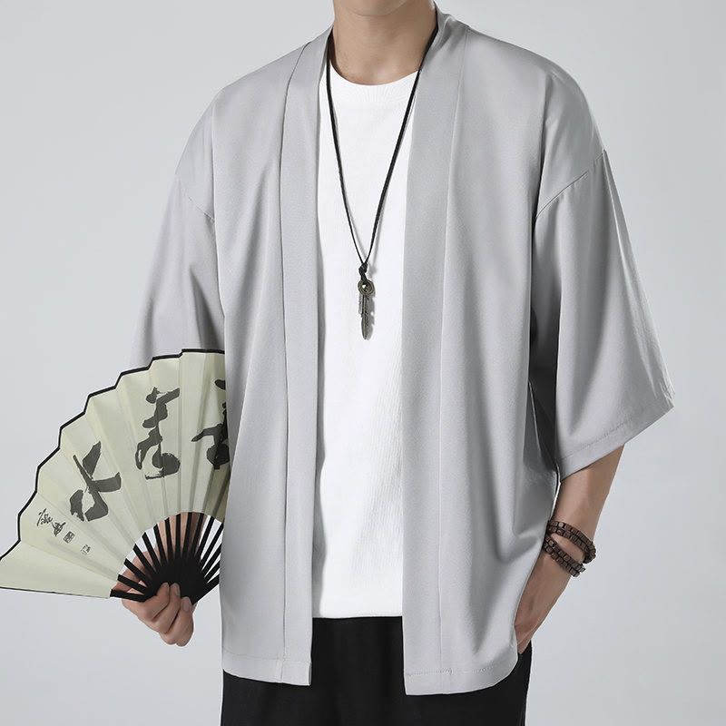 Buddha Stones Solid Color Open Front Jacket Men's Kimono - image 13