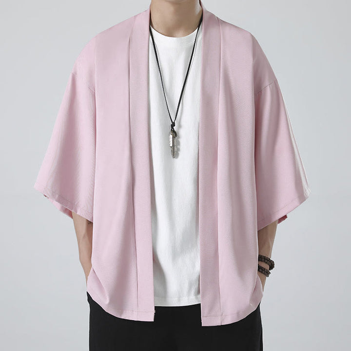 Buddha Stones Solid Color Open Front Jacket Men's Kimono - image 19