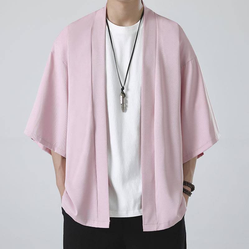 Buddha Stones Solid Color Open Front Jacket Men's Kimono - image 18