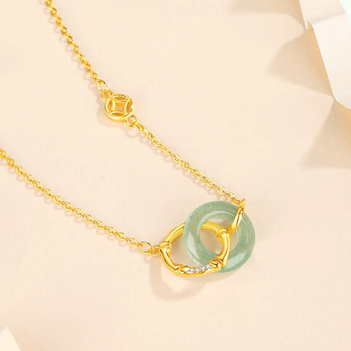 Buddha Stones 925 Sterling Silver Natural Green Aventurine Peace Buckle Bamboo Coin Prosperity Necklace Pendant - image 2