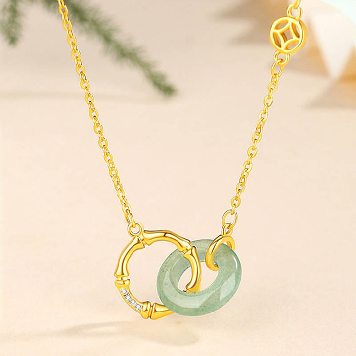 Buddha Stones 925 Sterling Silver Natural Green Aventurine Peace Buckle Bamboo Coin Prosperity Necklace Pendant - Green Aventurine - image 0