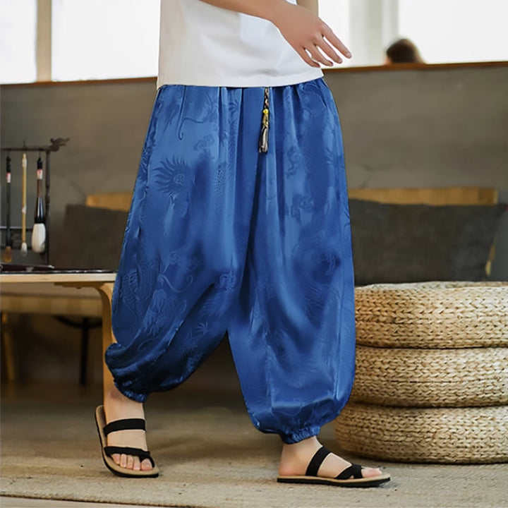 Buddha Stones Dragon Pattern Loose Men's Harem Pants With Pockets - Blue - US/UK/AU46，EU56 (5XL) - image 22