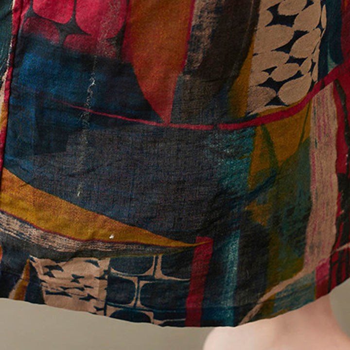 Buddha Stones Colorful Graphics Midi Dress Cotton Half Sleeve Tunic Dress With Pockets - image 12