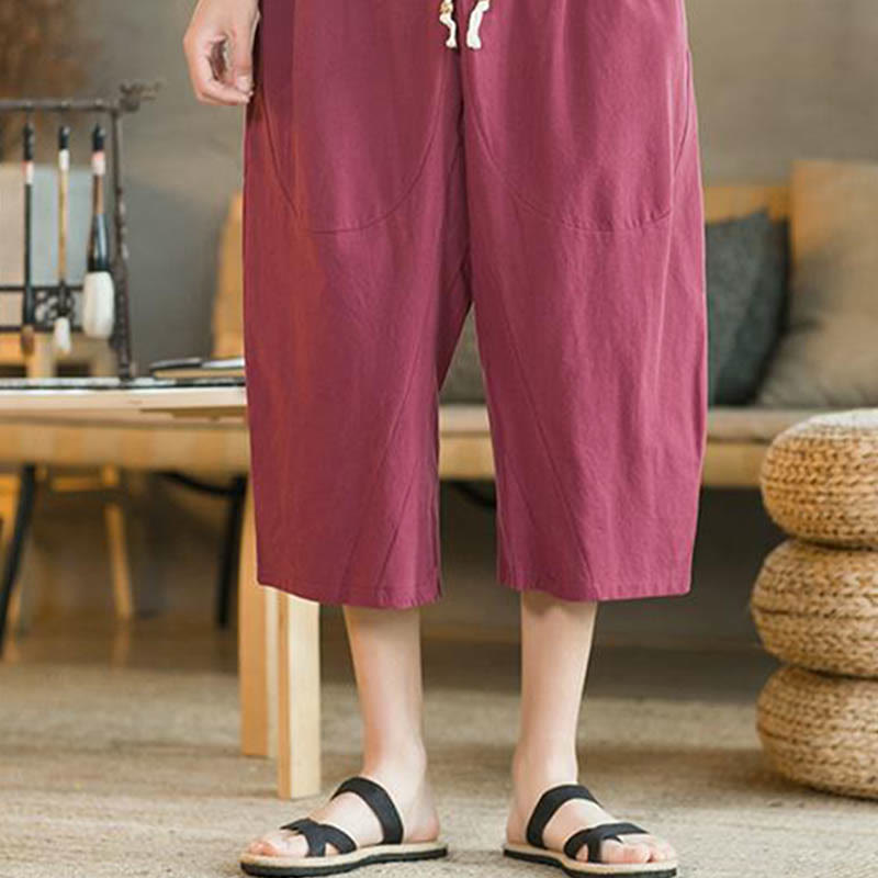 Buddha Stones Solid Color Mid-length Men's Wide Leg Pants With Pockets - image 20