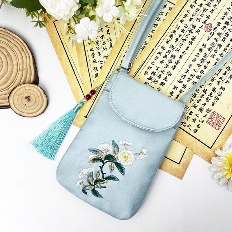 Buddha Stones Small Embroidered Flowers Crossbody Bag Shoulder Bag Double Layer Cellphone Bag - image 18