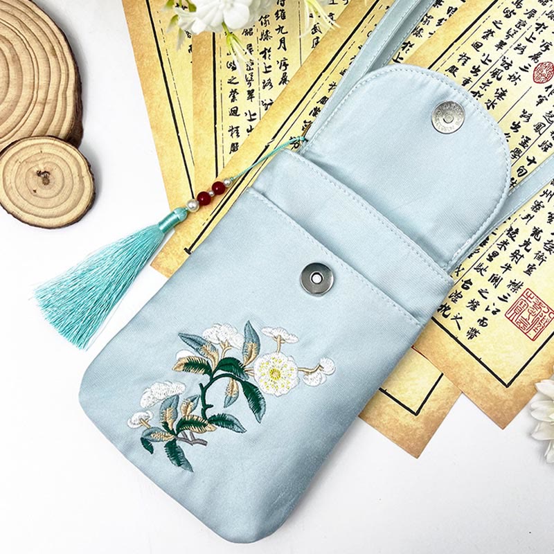 Buddha Stones Small Embroidered Flowers Crossbody Bag Shoulder Bag Double Layer Cellphone Bag - image 16