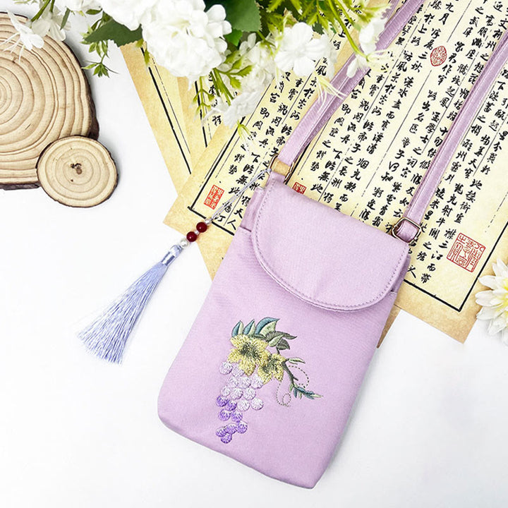 Buddha Stones Small Embroidered Flowers Crossbody Bag Shoulder Bag Double Layer Cellphone Bag - image 21