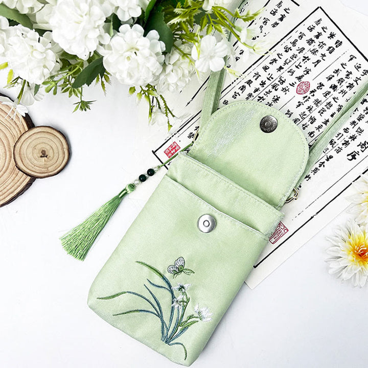 Buddha Stones Small Embroidered Flowers Crossbody Bag Shoulder Bag Double Layer Cellphone Bag - image 44