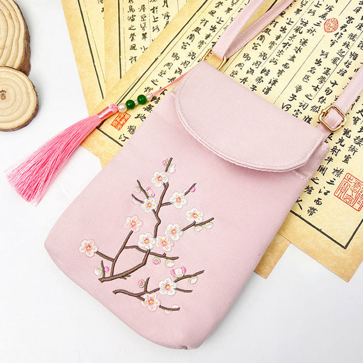 Buddha Stones Small Embroidered Flowers Crossbody Bag Shoulder Bag Double Layer Cellphone Bag - image 26
