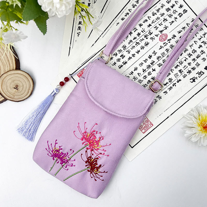 Buddha Stones Small Embroidered Flowers Crossbody Bag Shoulder Bag Double Layer Cellphone Bag - image 28